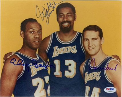 Wilt Chamberlain, Jerry West, and Elgin Baylor Signed Los Angeles Lakers 8x10 Photo